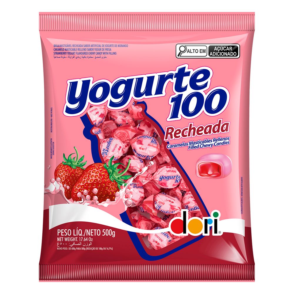 Bala Mastigavel Recheada Morango Yogurte100 500g - Dori-1- Bala Mastigavel Recheada Morango Yogurte100 500g - Dori-1-